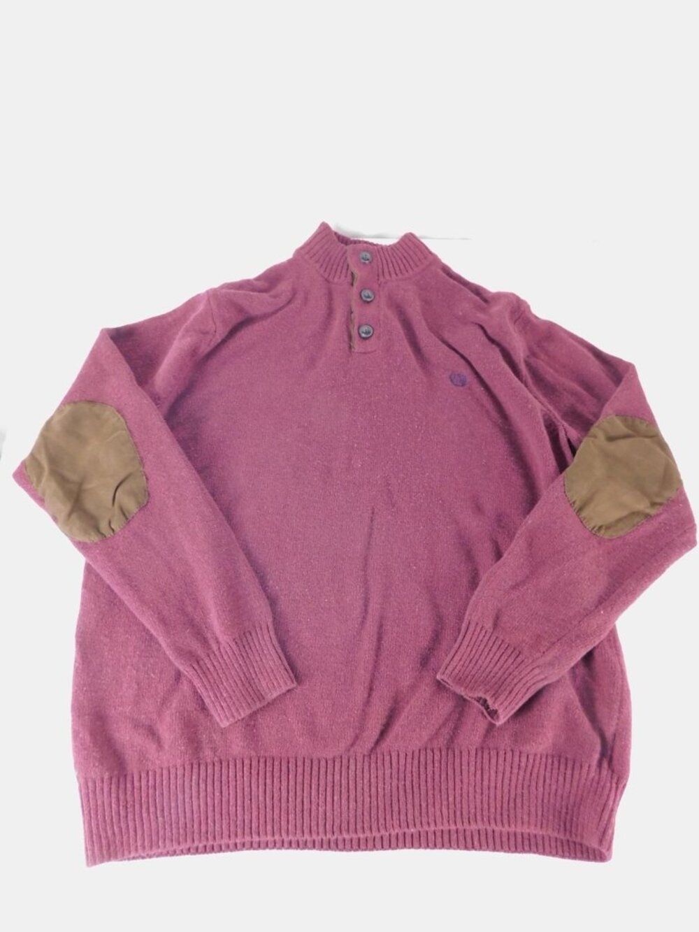 Chaps Sweater Mens XL Purple Henley Mock Neck Elbow Patch Knit Long Sleeve